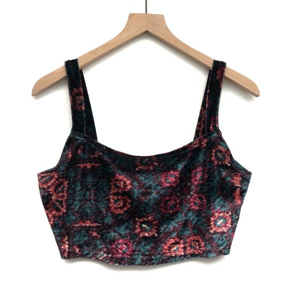 Ecote Tops - Ecote Velvet Teal & Pink Crop Top - Size Large
